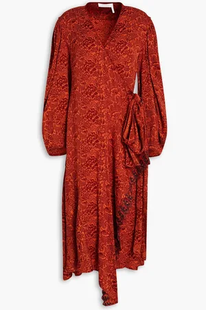 Chloé Embroidered jacquard wrap dress - Red