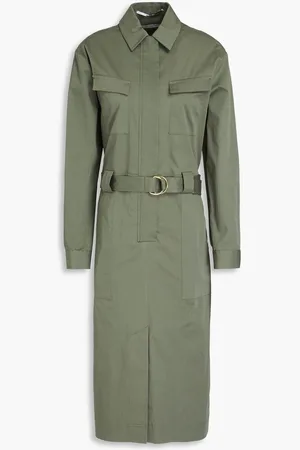 Another Tomorrow Belted stretch-cotton twill midi dress - Green