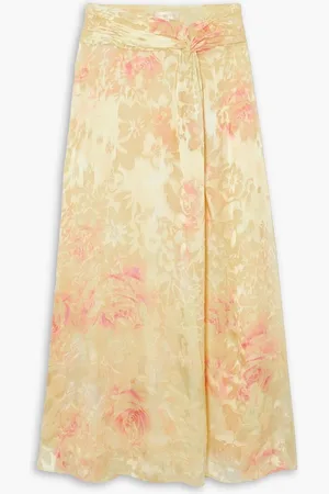 LOVESHACKFANCY Chance gathered satin-jacquard maxi skirt - Yellow