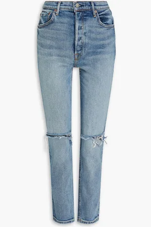 GRLFRND Karolina distressed high-rise slim-leg jeans - Blue