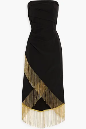 Marchesa Notte Strapless fringed crepe dress