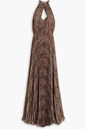 MIKAEL AGHAL Pleated leopard-print jacquard gown