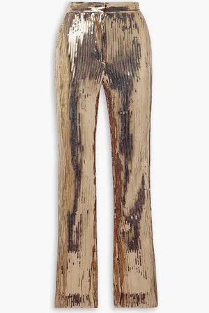 LAQUAN SMITH Sequined stretch-jersey straight-leg pants - Metallic