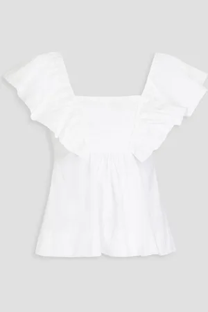 Ganni Ruffled cotton-poplin top