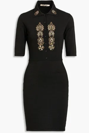 Roberto Cavalli Embellished metallic ribbed-knit mini dress