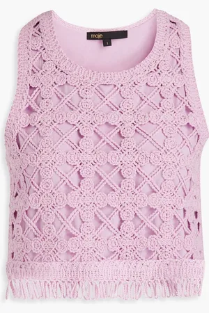 Maje Cropped fringed crocheted top - Purple