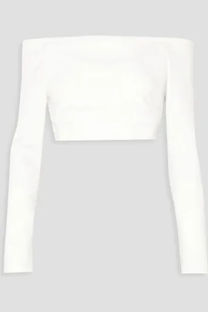 EMILIA WICKSTEAD Gerda off-the-shoulder cropped wool-crepe top - White