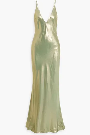 GALVAN Metallic silk-satin crepe maxi slip dress - Green