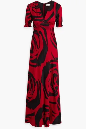 Diane von Furstenberg Walker printed satin-jacquard maxi dress - Red