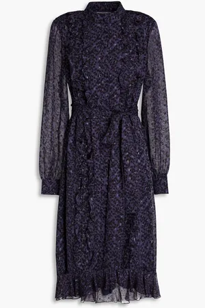 MIKAEL AGHAL Printed metallic fil coupé chiffon midi dress - Blue