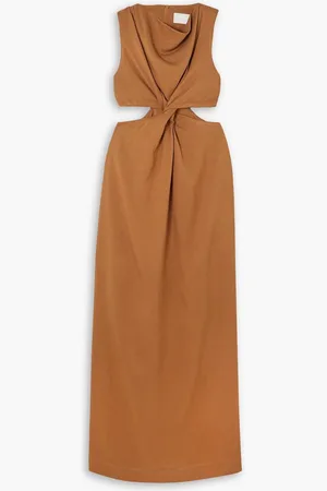 Bondi Born Ravenna cutout twist-front LENZING™ ECOVERO™ woven midi dress - Brown
