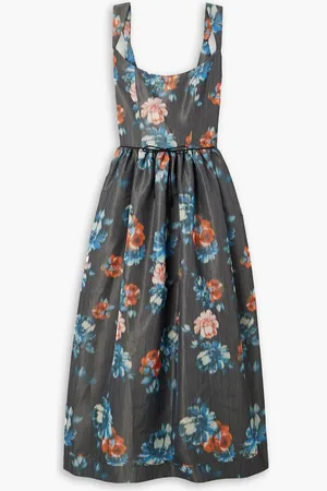Markarian Apple Dark floral-print taffeta midi dress - Gray