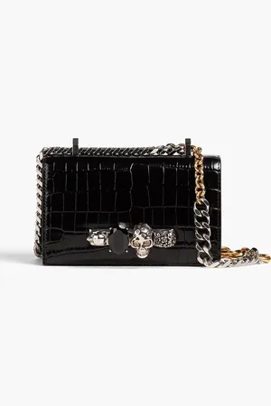 Alexander McQueen Mini Jewelled croc-effect leather shoulder bag