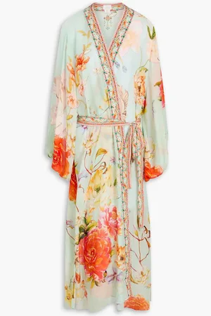 Camilla Crystal-embellished floral-print silk-chiffon kimono - Green