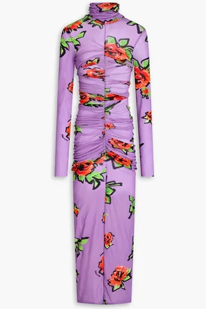 Serafini Floral-print tulle midi dress - Purple