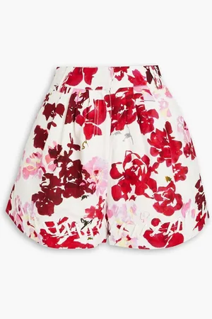AJE Unlace floral-print linen-blend shorts - Burgundy