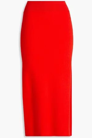 Frame Logo embroidered cashmere-blend midi skirt - Red