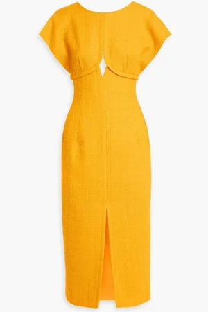 Carolina Herrera Cutout wool-blend tweed midi dress - Yellow