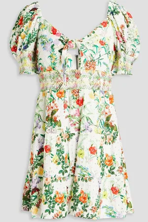 ALICE+OLIVIA Alice Olivia - Kristie smocked floral-print broderie anglaise mini dress