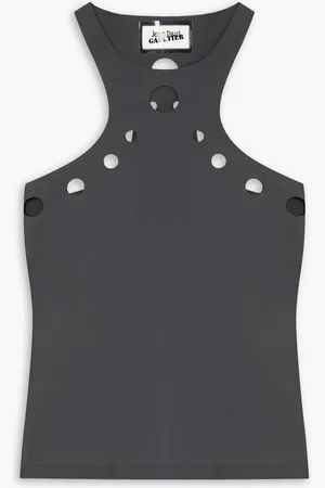 Jean Paul Gaultier Cropped cutout stretch-jersey tank - Gray