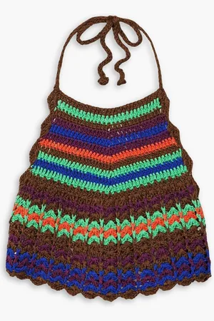 MIGUELINA Malen cropped crocheted Pima cotton halterneck top - Brown