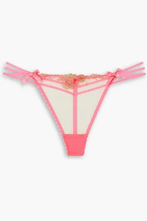 Agent Provocateur Tessy bow-embellished embroidered tulle thong - Pink