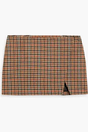 A.L.C. Rylee wrap-effect houndstooth wool-blend tweed mini skirt - Brown