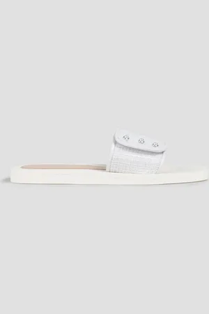 Stuart Weitzman Embellished leather-trimmed tweed slides