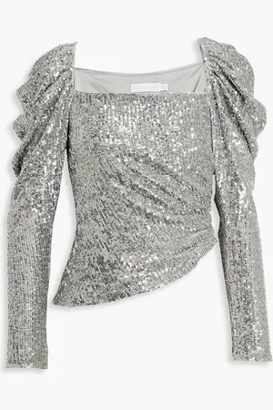Simkhai Allura ruched sequined jersey top - Metallic