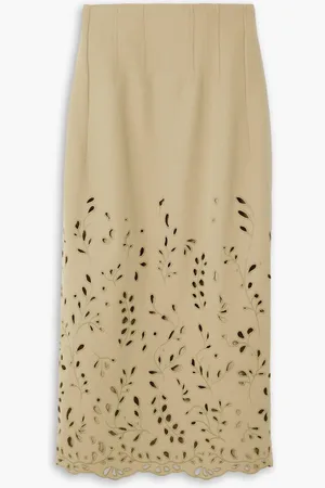 Chloé Broderie anglaise wool-twill midi skirt - Neutral
