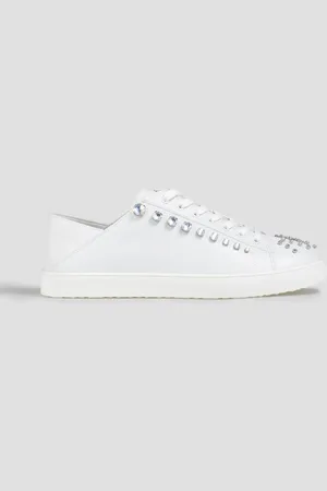 Stuart Weitzman Goldie crystal-embellished leather collapsible-heel sneakers