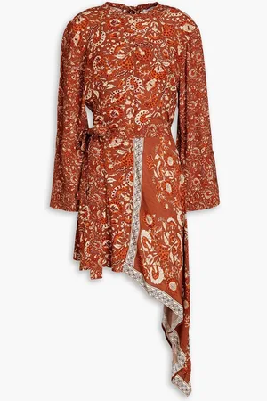 Antik Batik Dansy cutout floral-print crepe de chine dress - Brown