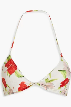 Ganni Twist-front printed triangle bikini top - Neutral