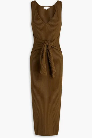 GOOD AMERICAN Belted ribbed cotton-blend midi dress - Green