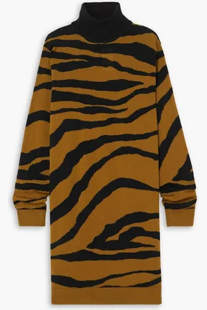 DRIES VAN NOTEN Oversized jacquard-knit wool turtleneck sweater - Brown