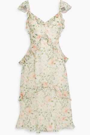 MIKAEL AGHAL Ruffled floral-print chiffon dress - Green