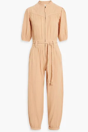 Joie Loomis cropped gathered cotton-gauze jumpsuit - Orange