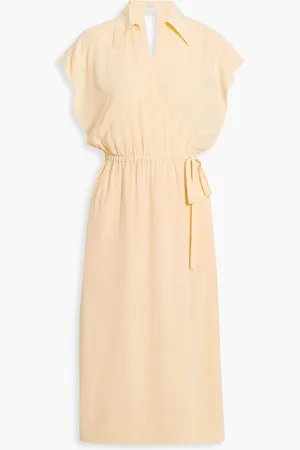 Equipment Karina cutout washed-silk midi wrap dress - Orange
