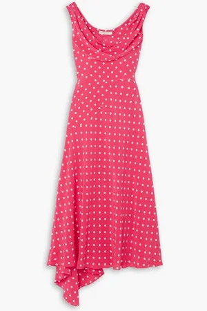 Alessandra Rich Asymmetric polka-dot silk crepe de chine midi dress - Pink