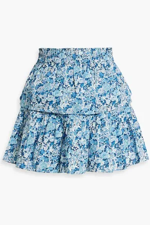 LOVESHACKFANCY Tiered ruffled floral-print cotton mini skirt - Blue