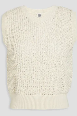 Totême Faux pearl-embellished cotton vest - White