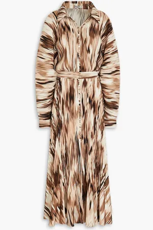 Simkhai Indiana printed plissé-satin maxi shirt dress