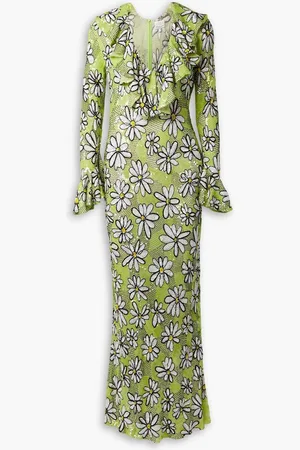 ASHISH Ruffled sequined georgette maxi dress - Green