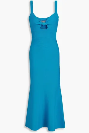 Rebecca Vallance Alma knotted cutout ribbed-knit midi dress - Blue