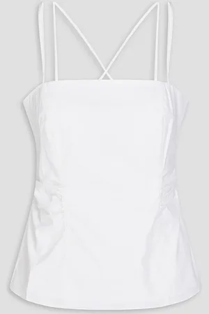Frame Ruched cotton-blend poplin top