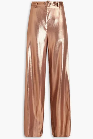 LAPOINTE Belted silk-lamé wide-leg pants - Metallic