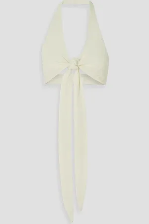 Lisa Marie Fernandez Farrah cropped linen-blend gauze halterneck top - White