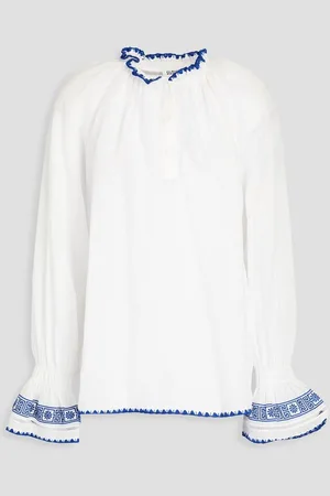 Claudie Pierlot Embroidered ramie-blend mousseline blouse