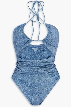 MAGDA BUTRYM Cutout denim-effect halterneck swimsuit