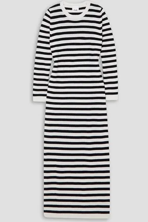 Allude Striped wool and cashmere-blend midi dress - White